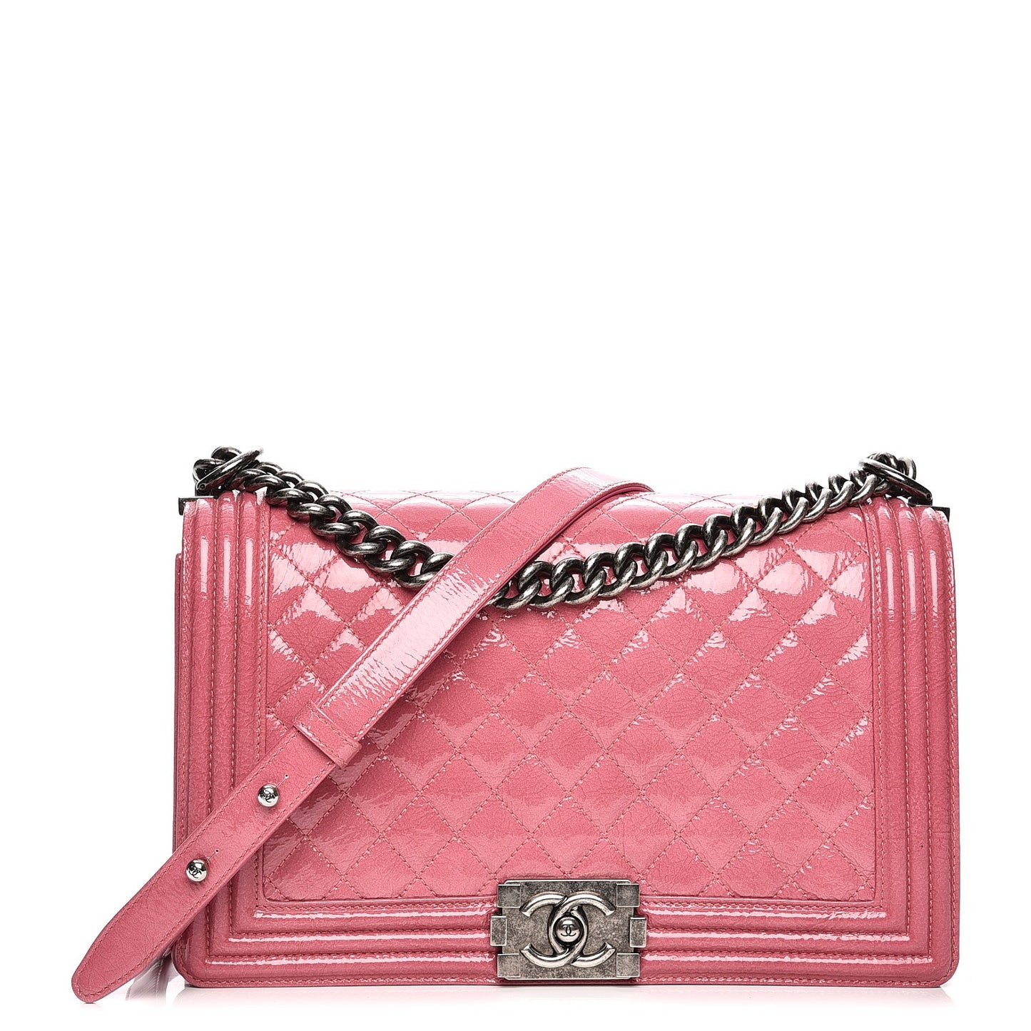 Distressed Patent Quilted New Medium Boy Flap Pink