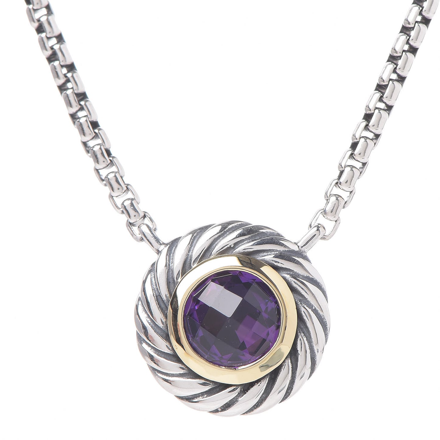Sterling Silver 14K Yellow Gold Amethyst Cookie Necklace