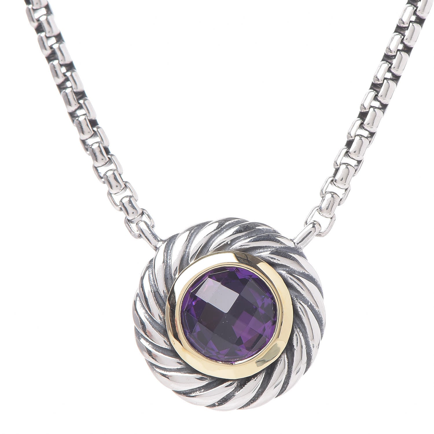 David Yurman Sterling Silver 14K Yellow Gold Amethyst Cookie Necklace 4 of 6