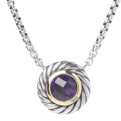 David Yurman Sterling Silver 14K Yellow Gold Amethyst Cookie Necklace 4 of 6