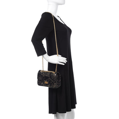 Chanel Calfskin Crocodile Embossed Graffiti 2.55 Mini Cocodile Reissue Flap Black Pink 2 of 11