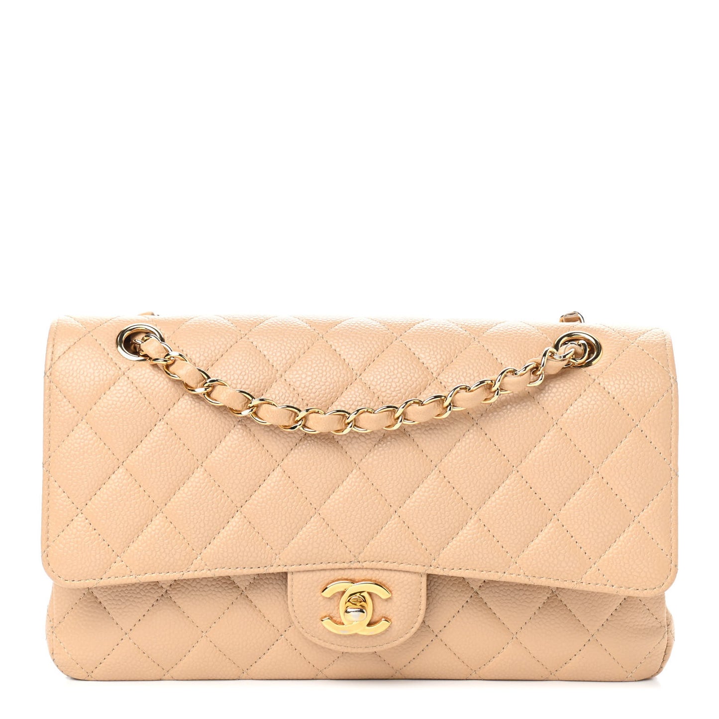 Caviar Quilted Medium Double Flap Beige Clair