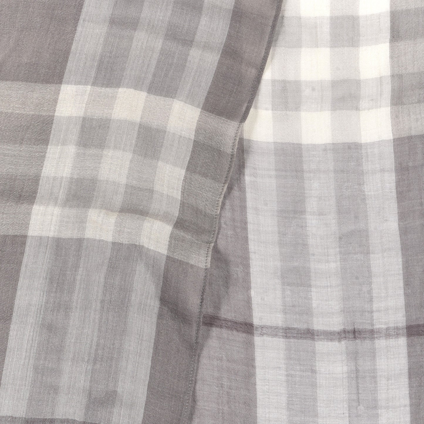 Wool Silk Gauze Giant Check Lightweight Scarf Grey