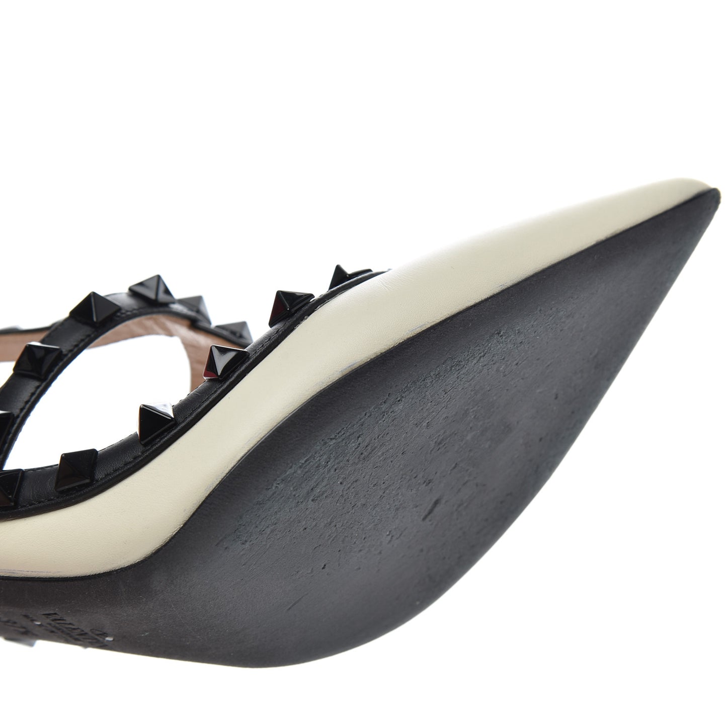 Calfskin Rockstud Ankle Strap 100mm Pumps 37.5 Light Ivory Black