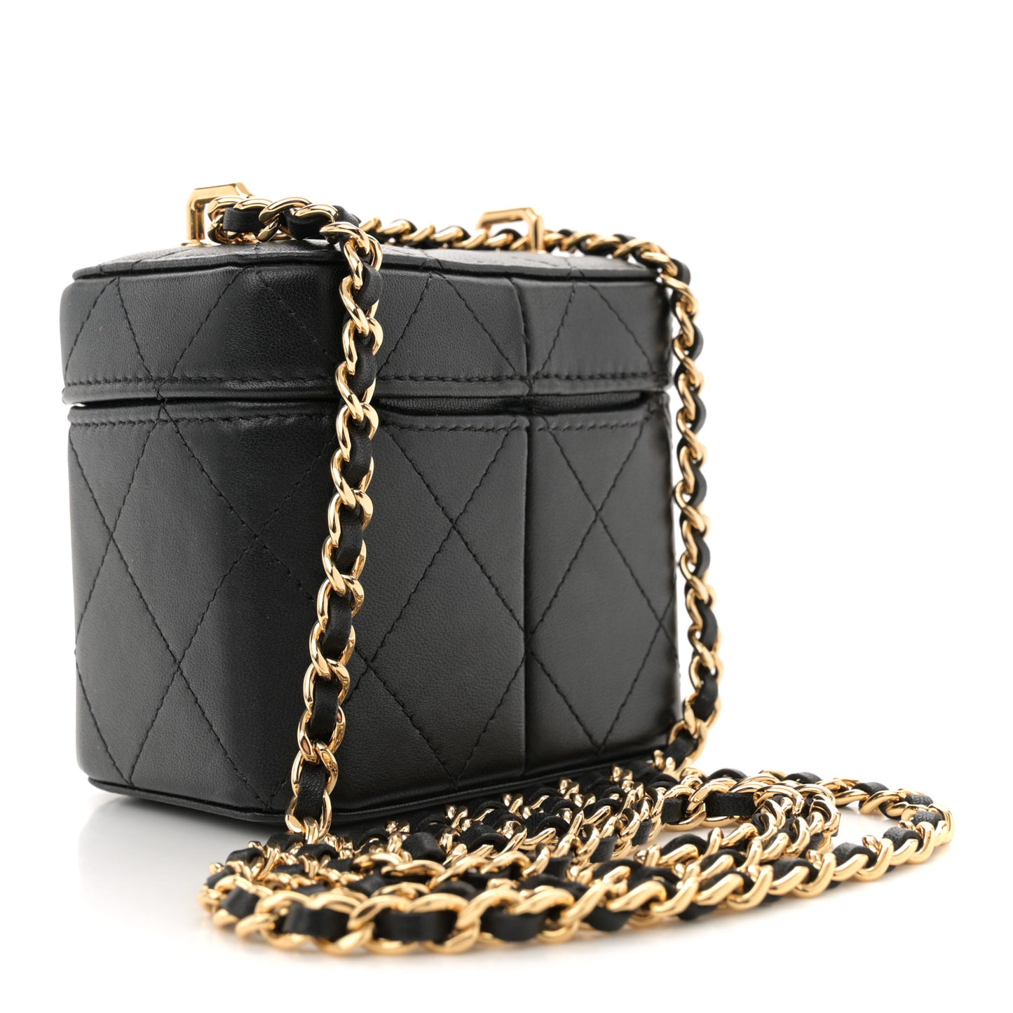 Lambskin Quilted Vanity Clutch With Chain Black