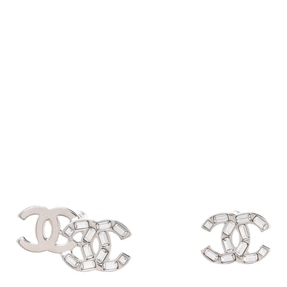 Chanel Baguette Crystal Double CC Earrings Silver 1 of 5