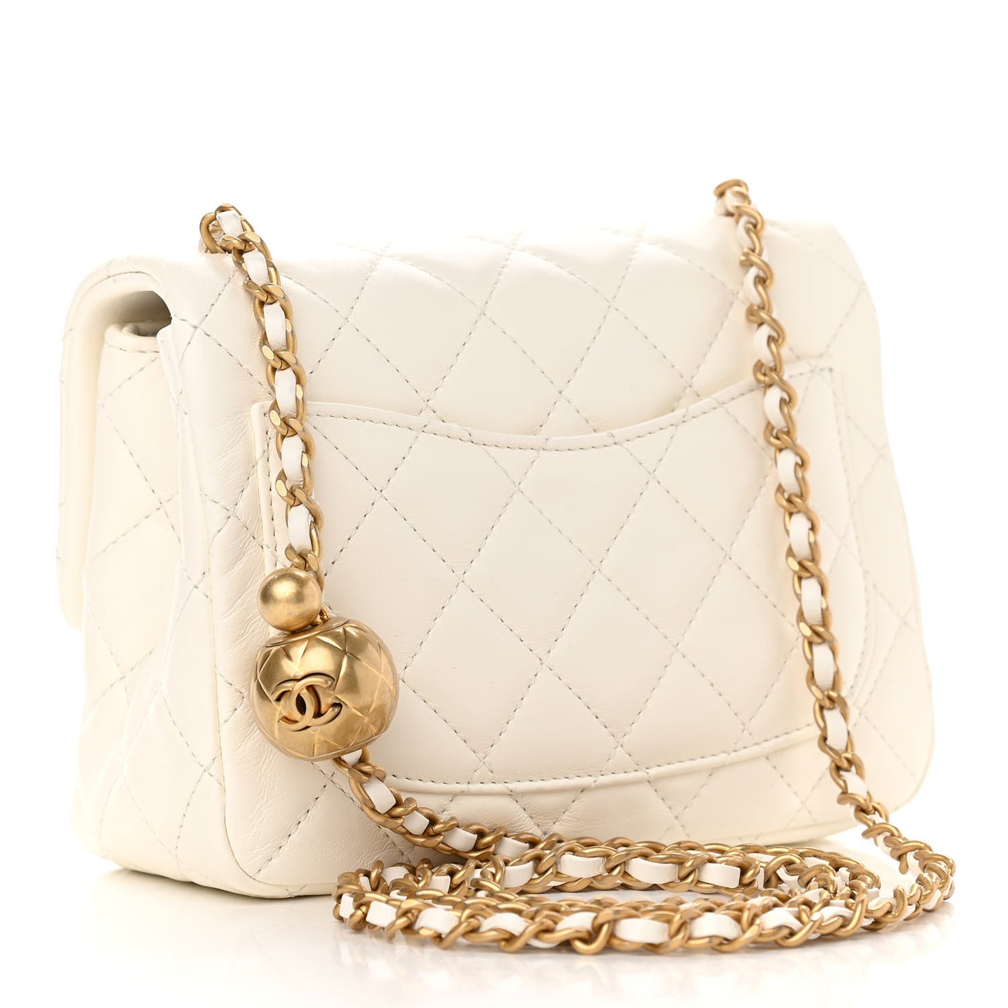 Lambskin Quilted Mini Pearl Crush Flap White