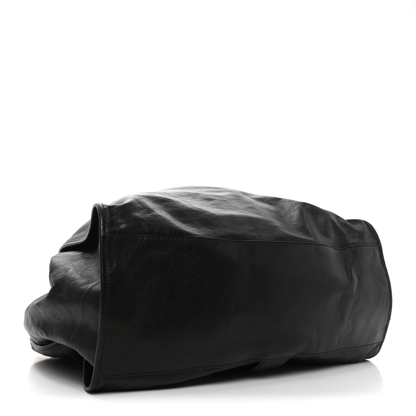 Calfskin Large Soft Stirrup Shoulder Bag Black