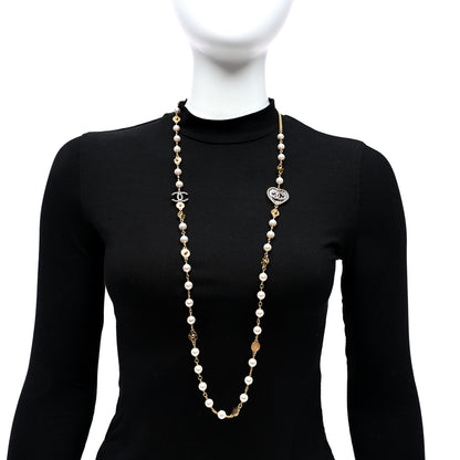 Chanel Metal Enamel CC Denim Heart Long Necklace Gold Black White 2 of 4