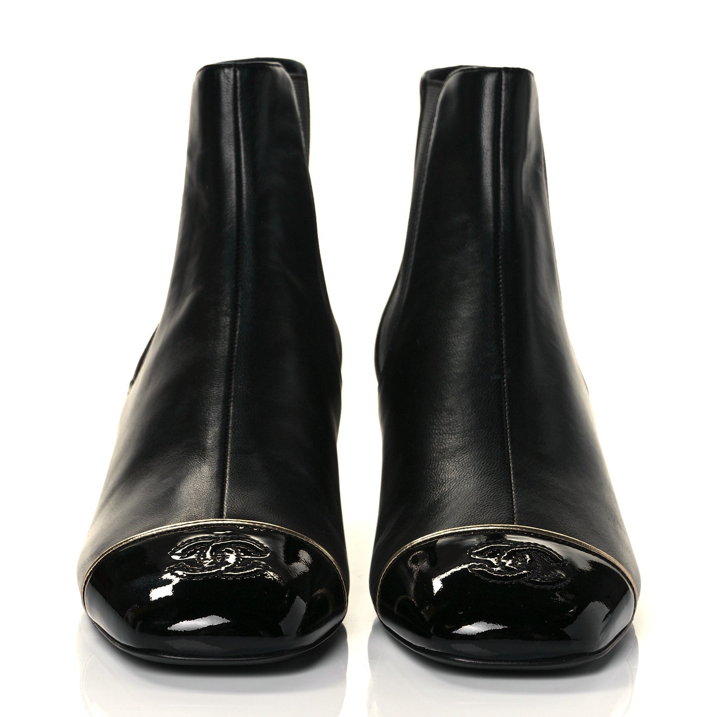 Lambskin Patent Cap Toe Short Ankle Boots 37.5 Black