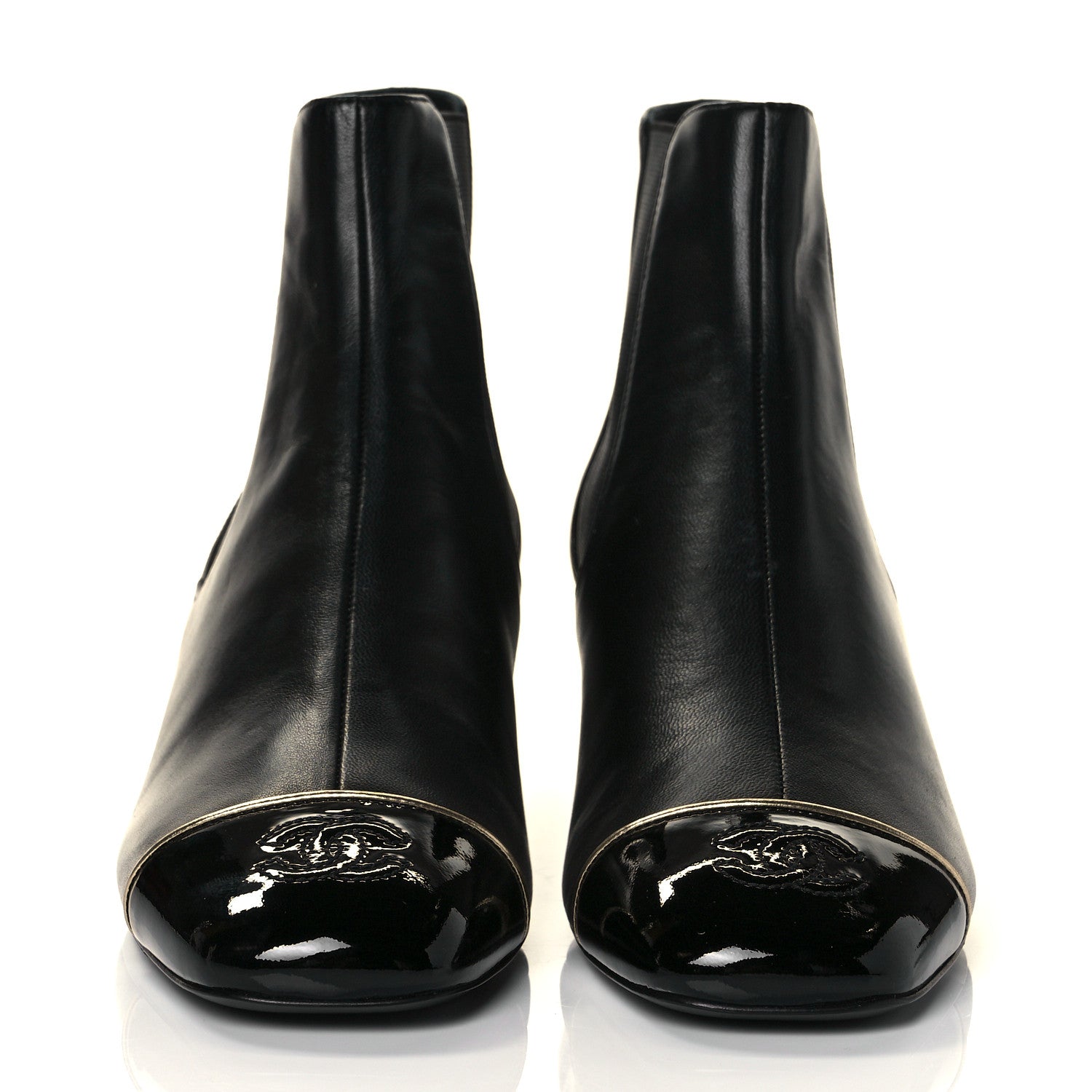 Chanel Lambskin Patent Cap Toe Short Ankle Boots 37.5 Black 2 of 8