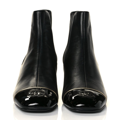 Chanel Lambskin Patent Cap Toe Short Ankle Boots 37.5 Black 2 of 8