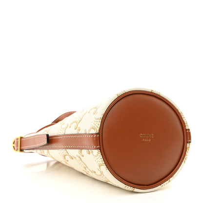 Celine Triomphe Canvas Calfskin Micro Drawstring Bucket Bag White Tan 4 of 10