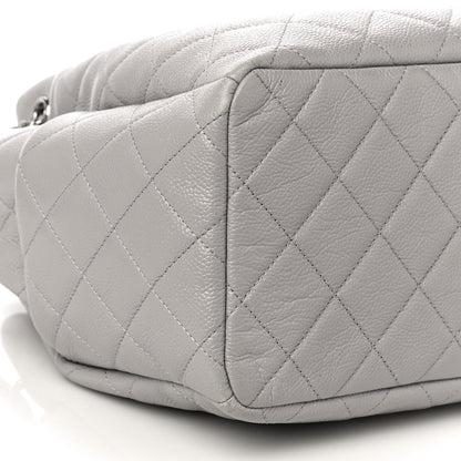 Chanel Caviar Flat Quilted CC Chain Bucket Drawstring Bag Light Grey 9 of 10