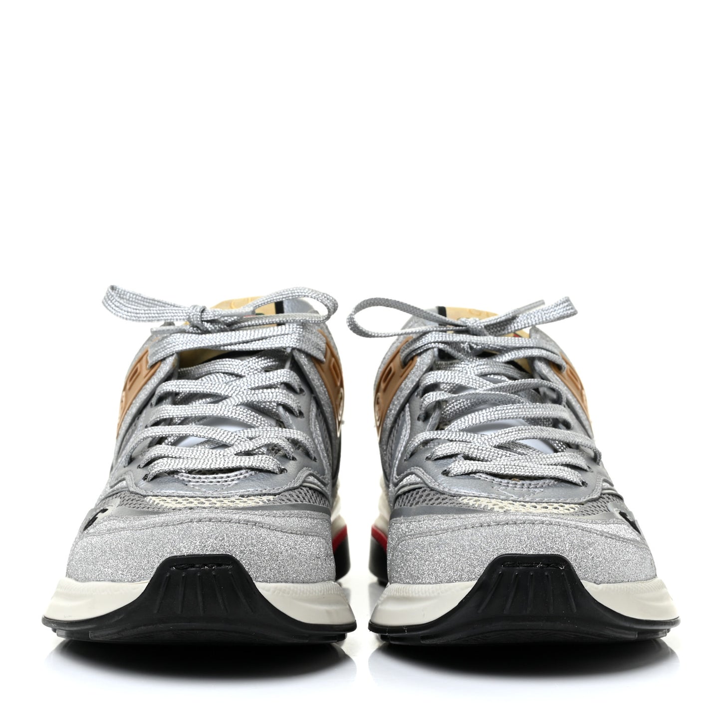 Metallic Calfskin Glitter Mesh Womens Ultrapace Sneakers 35 Silver Light Grey Mystic White