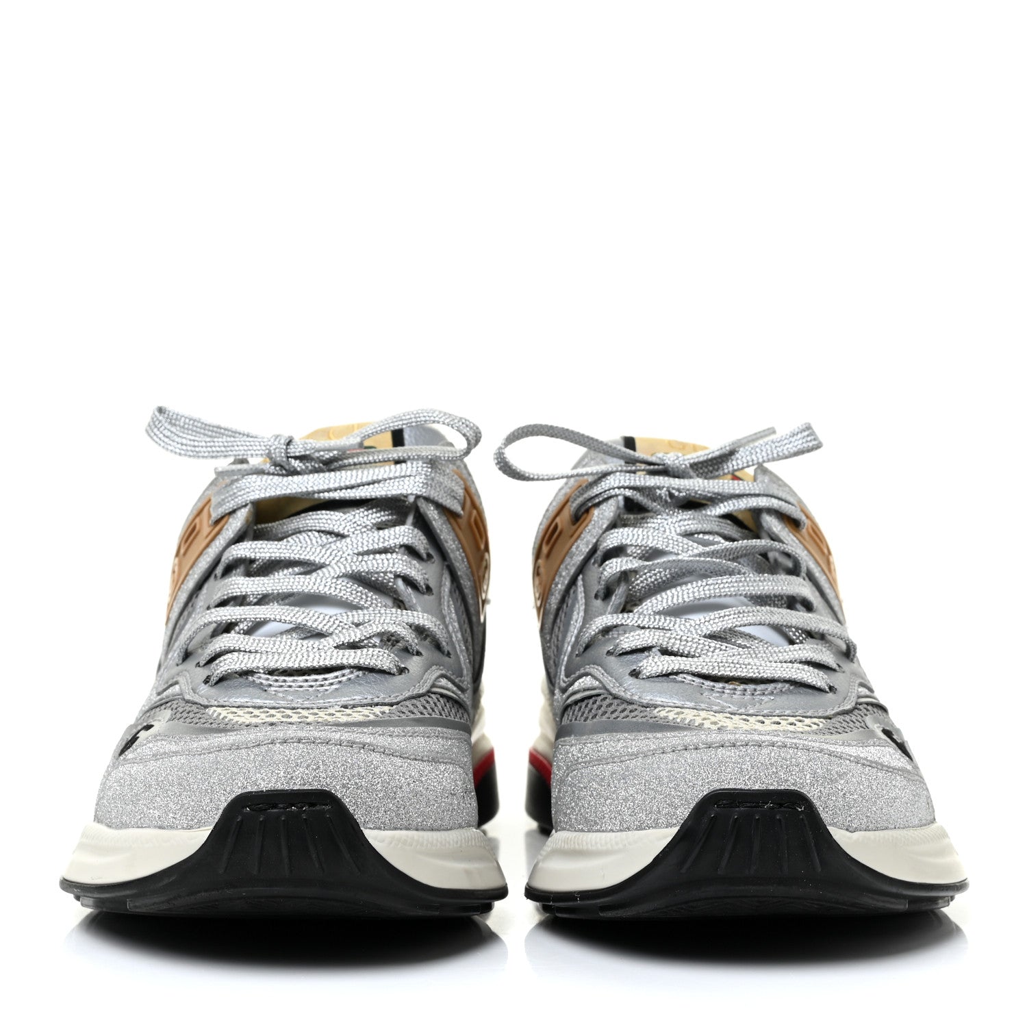 Gucci Metallic Calfskin Glitter Mesh Womens Ultrapace Sneakers 35 Silver Light Grey Mystic White 2 of 10