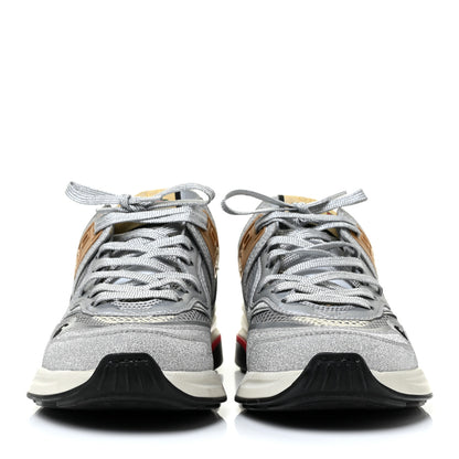 Gucci Metallic Calfskin Glitter Mesh Womens Ultrapace Sneakers 35 Silver Light Grey Mystic White 2 of 10