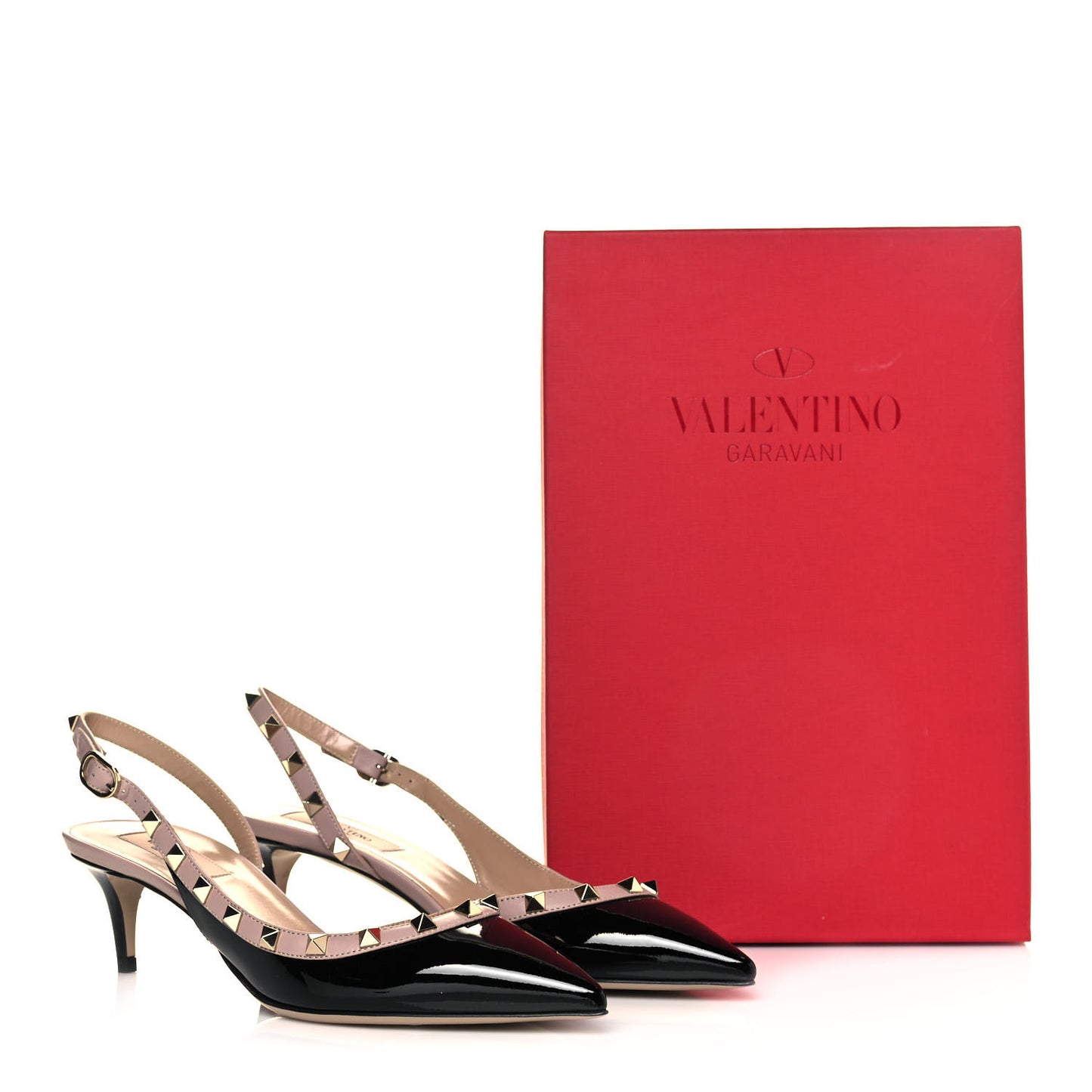 Patent Nappa Rockstud Half D'Orsay Slingback 50mm Pumps 39 Black Poudre