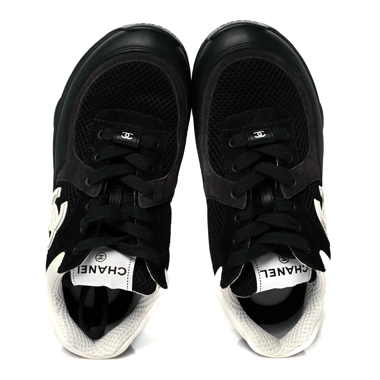 Mesh Suede Grained Calfskin Womens CC Sneakers 37 Black White