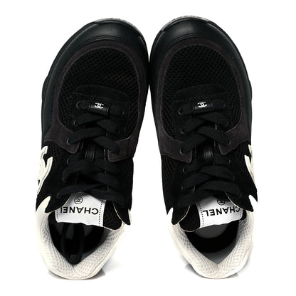 Chanel Mesh Suede Grained Calfskin Womens CC Sneakers 37 Black White 2 of 10