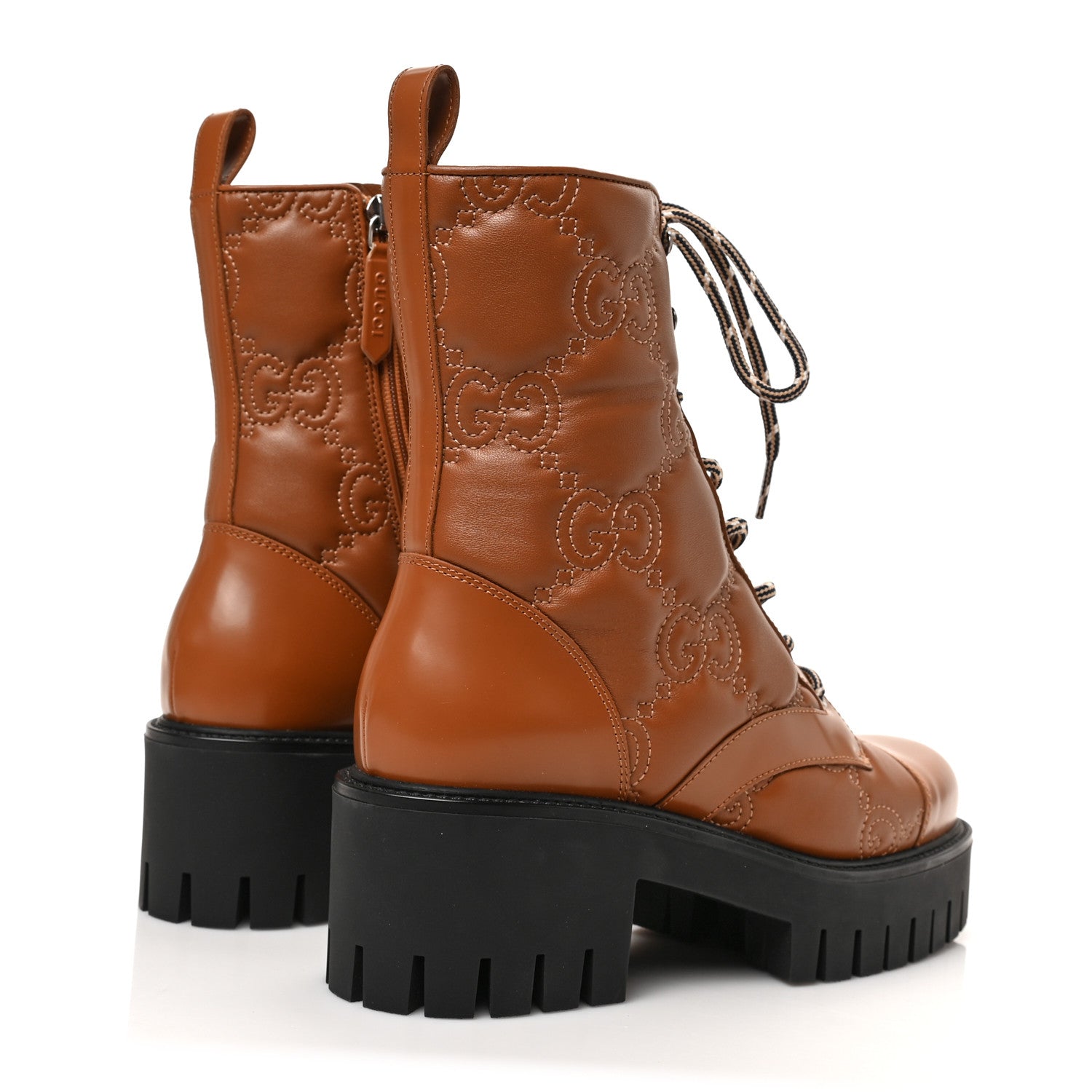 Gucci Cordovan Lux Nappa GG Matelasse Lace Up 60mm Combat Boots 37.5 Dark Hazel Brown 4 of 6