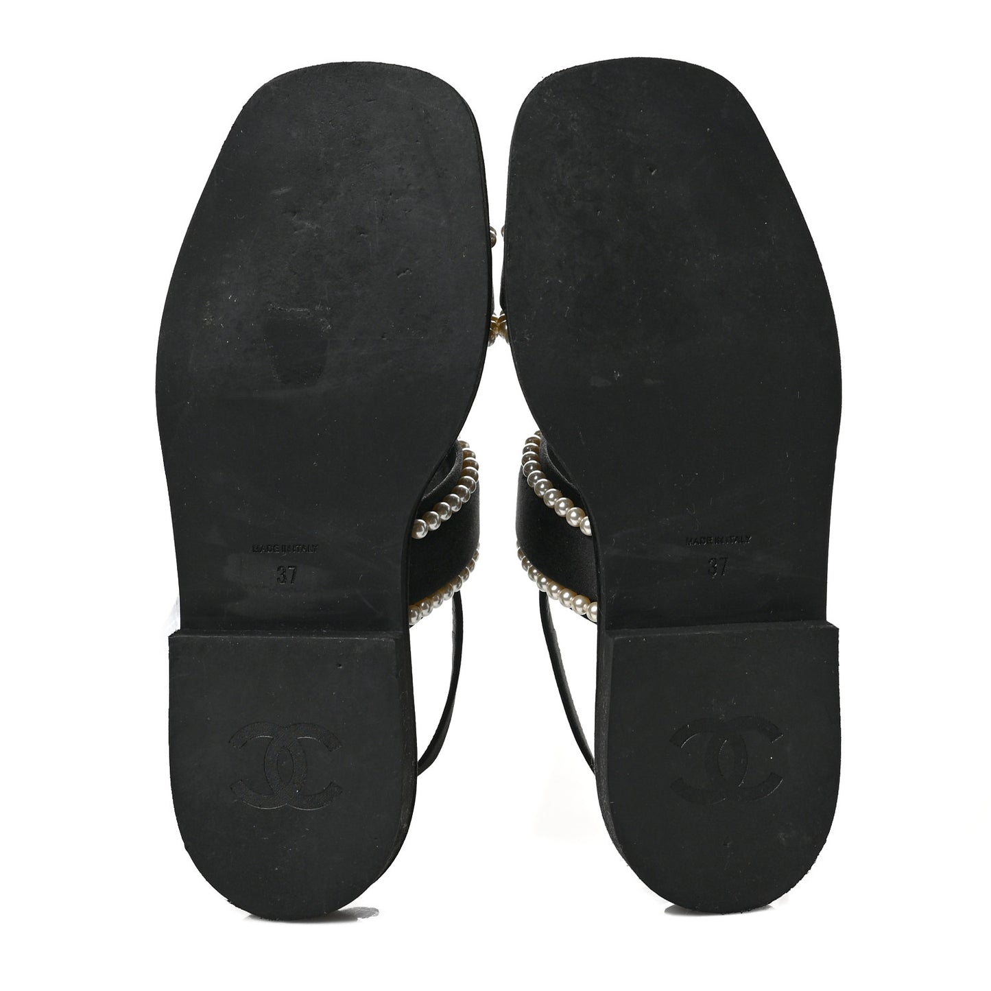 Satin Pearl Quilted Flat Sandals 37 Black