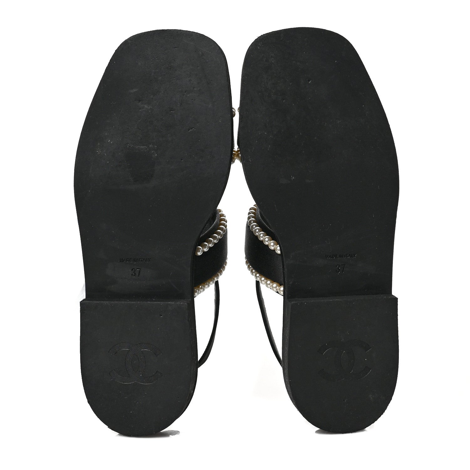 Chanel Satin Pearl Quilted Flat Sandals 37 Black 5 of 7