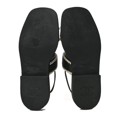 Chanel Satin Pearl Quilted Flat Sandals 37 Black 5 of 7