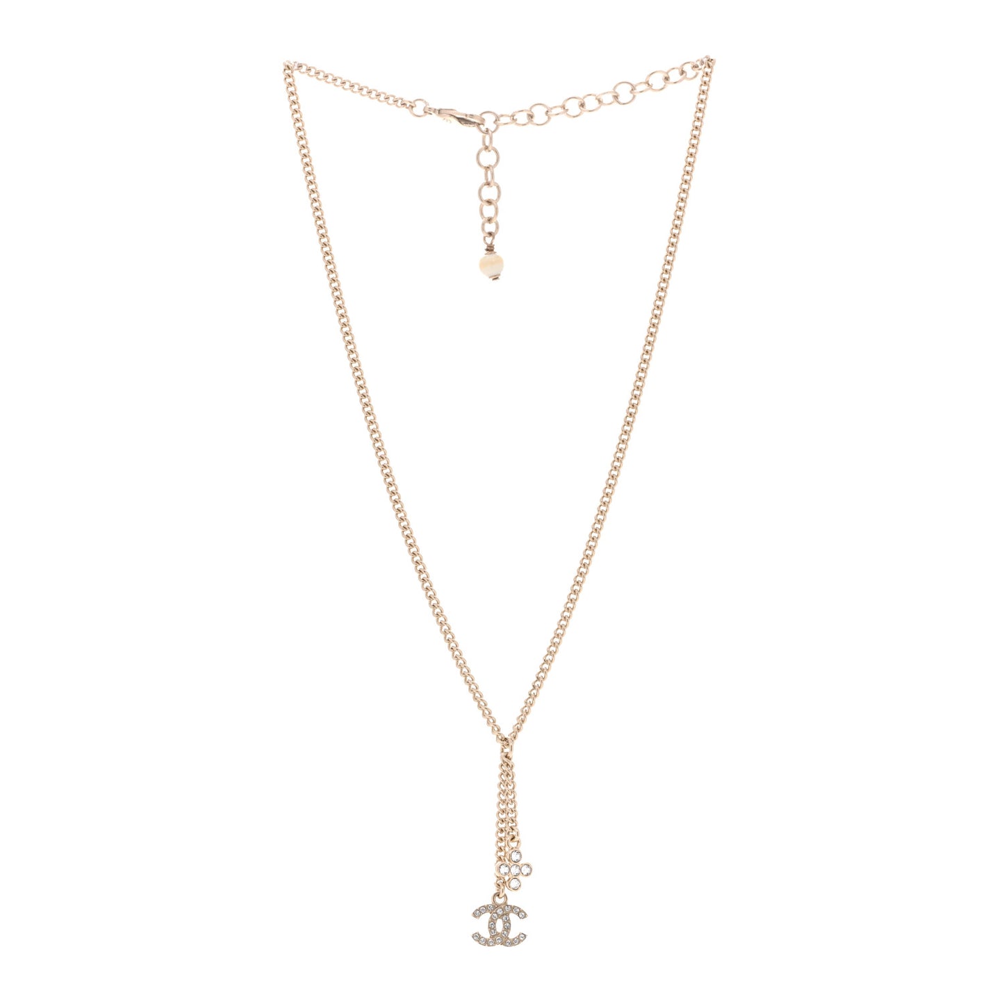 Crystal Flower CC Lariat Necklace Gold