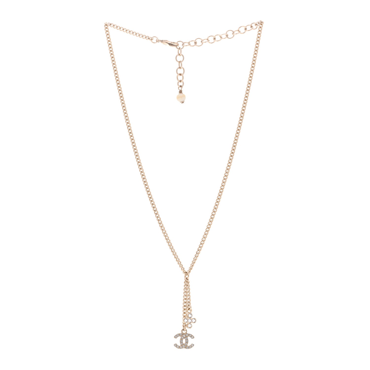 Chanel Crystal Flower CC Lariat Necklace Gold 3 of 7