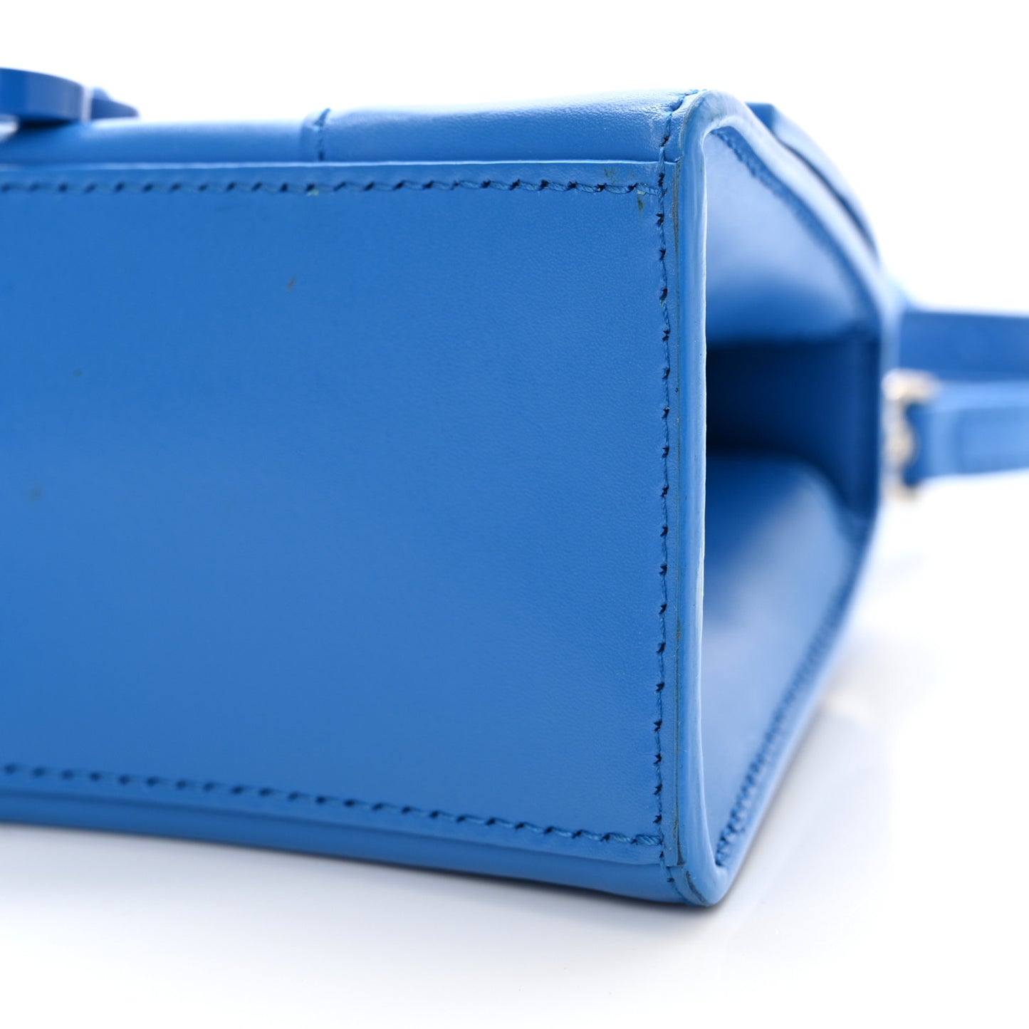 Shiny Box Calfskin Tonal B Hourglass Top Handle Bag XS Screen Blue