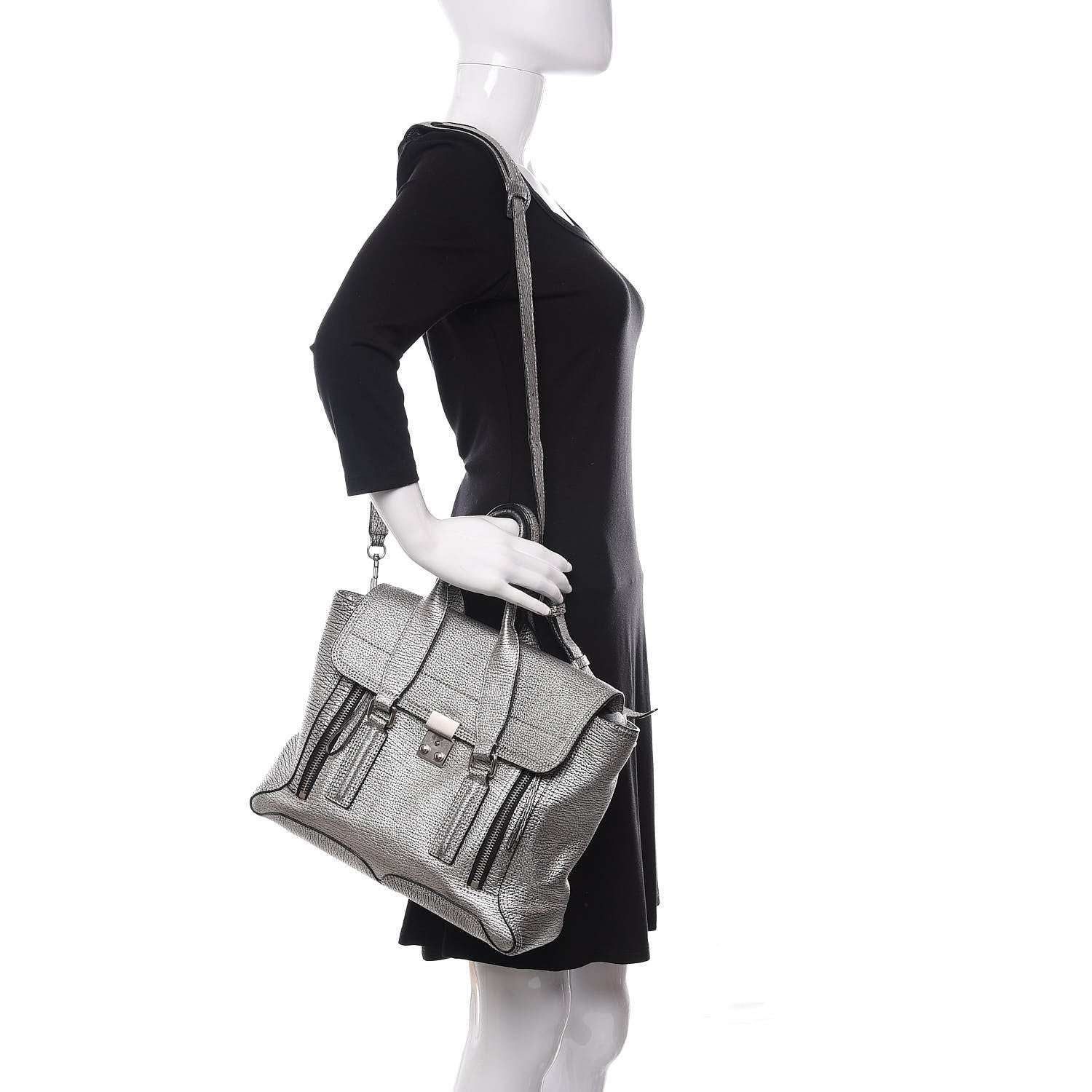 3.1 Phillip Lim 3.1 Textured Calfskin Medium Pashli Satchel Silver 2 of 16