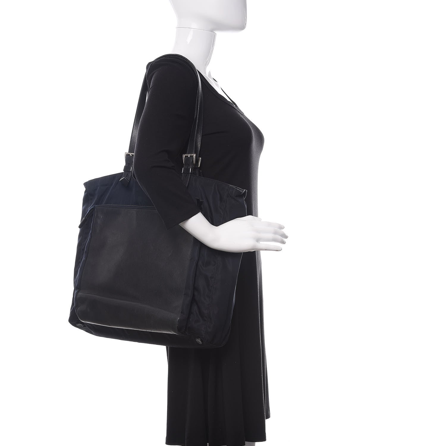 Prada Tessuto Nylon Soft Calfskin Tote Baltico 2 of 10