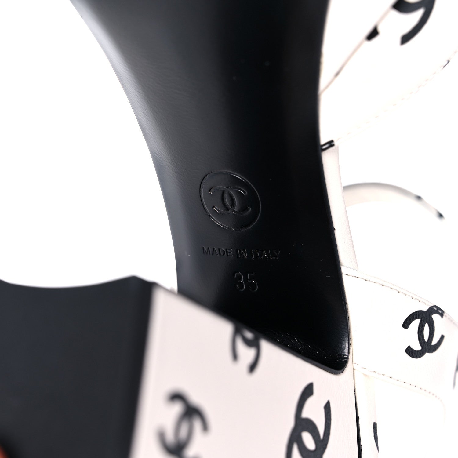 Chanel Printed Lambskin CC Platform Sandals 35 White Black 6 of 9