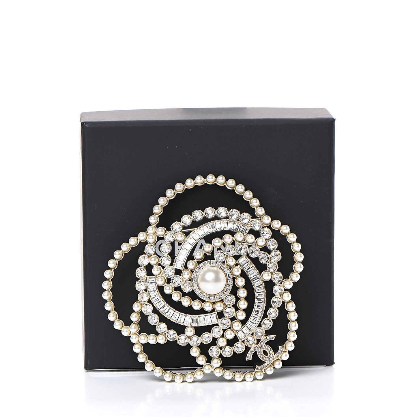 Pearl Crystal Lace Camellia Brooch Gold