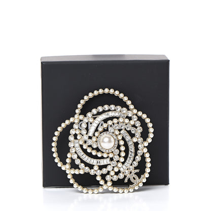Chanel Pearl Crystal Lace Camellia Brooch Gold 4 of 4
