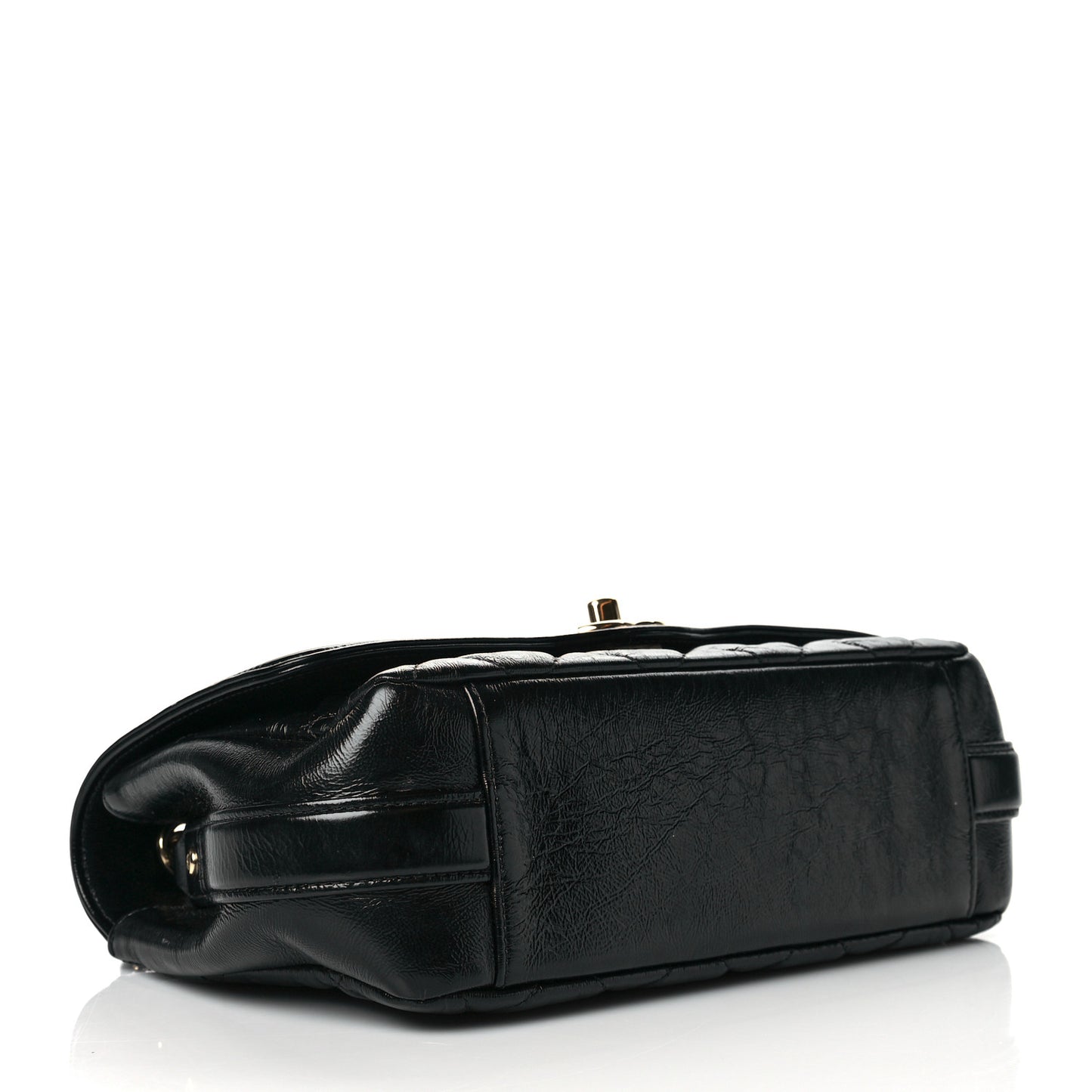 Crumpled Glazed Lambskin Quilted Small Flap Black