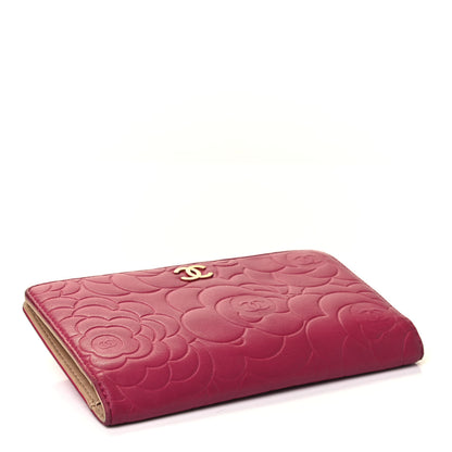 Chanel Lambskin Camellia Embossed Yen Wallet Fuchsia 3 of 4