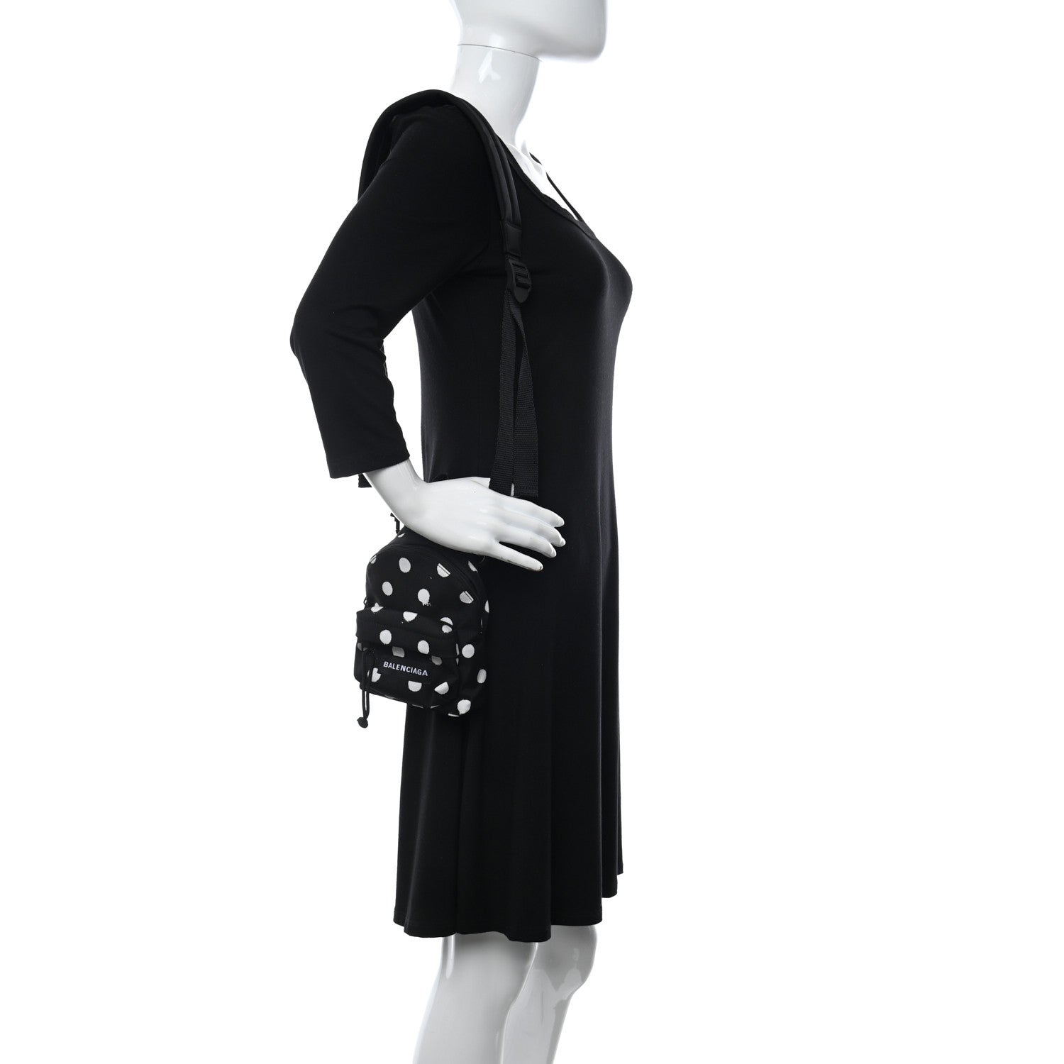 Balenciaga Recycled Casual Nylon Spray Polka Dots Mini Explorer Crossbody Backpack Black White 2 of 9