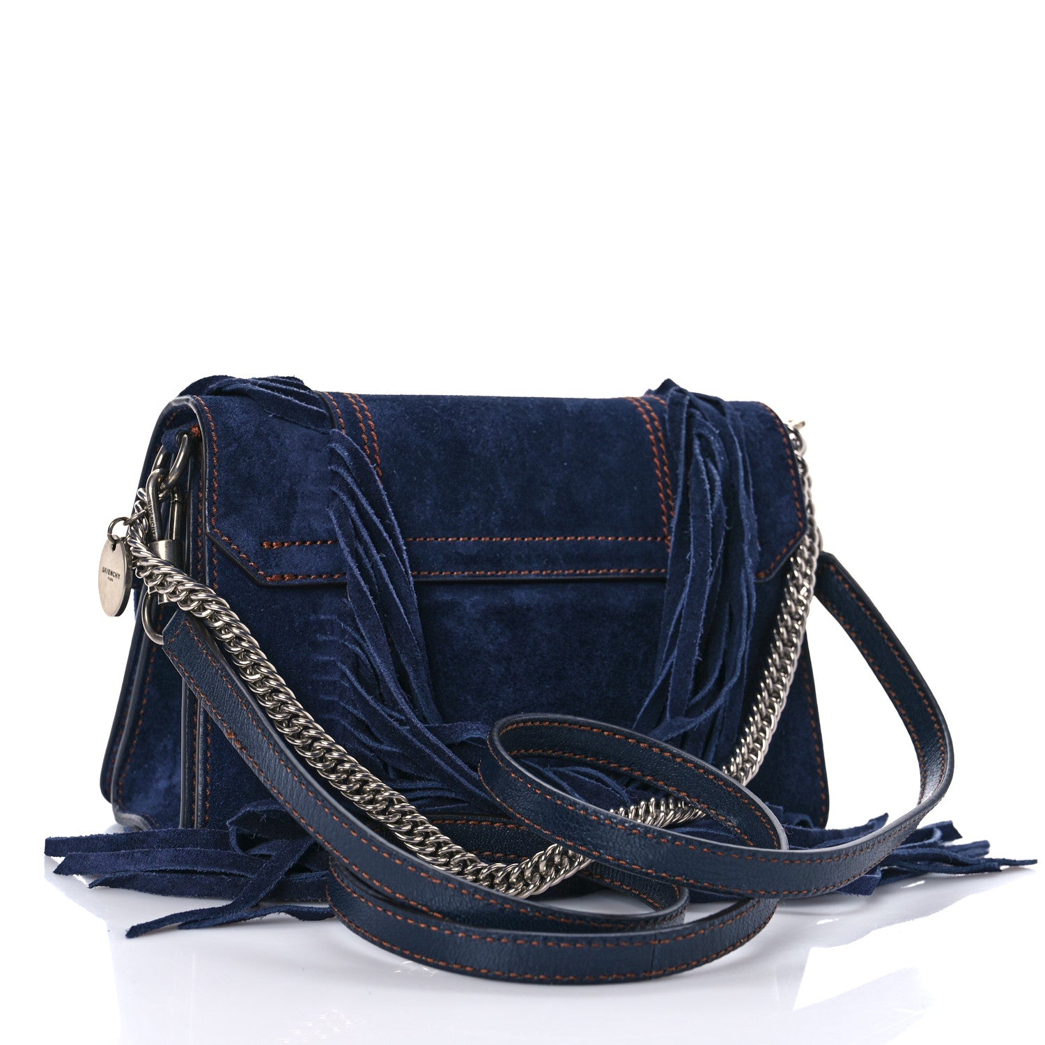 Givenchy Suede Fringe Small GV3 Shoulder Bag Blue 2 of 11