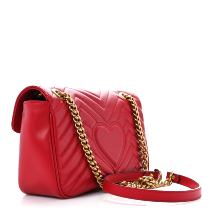 Gucci Calfskin Matelasse Small GG Marmont Shoulder Bag Hibiscus Red 3 of 11
