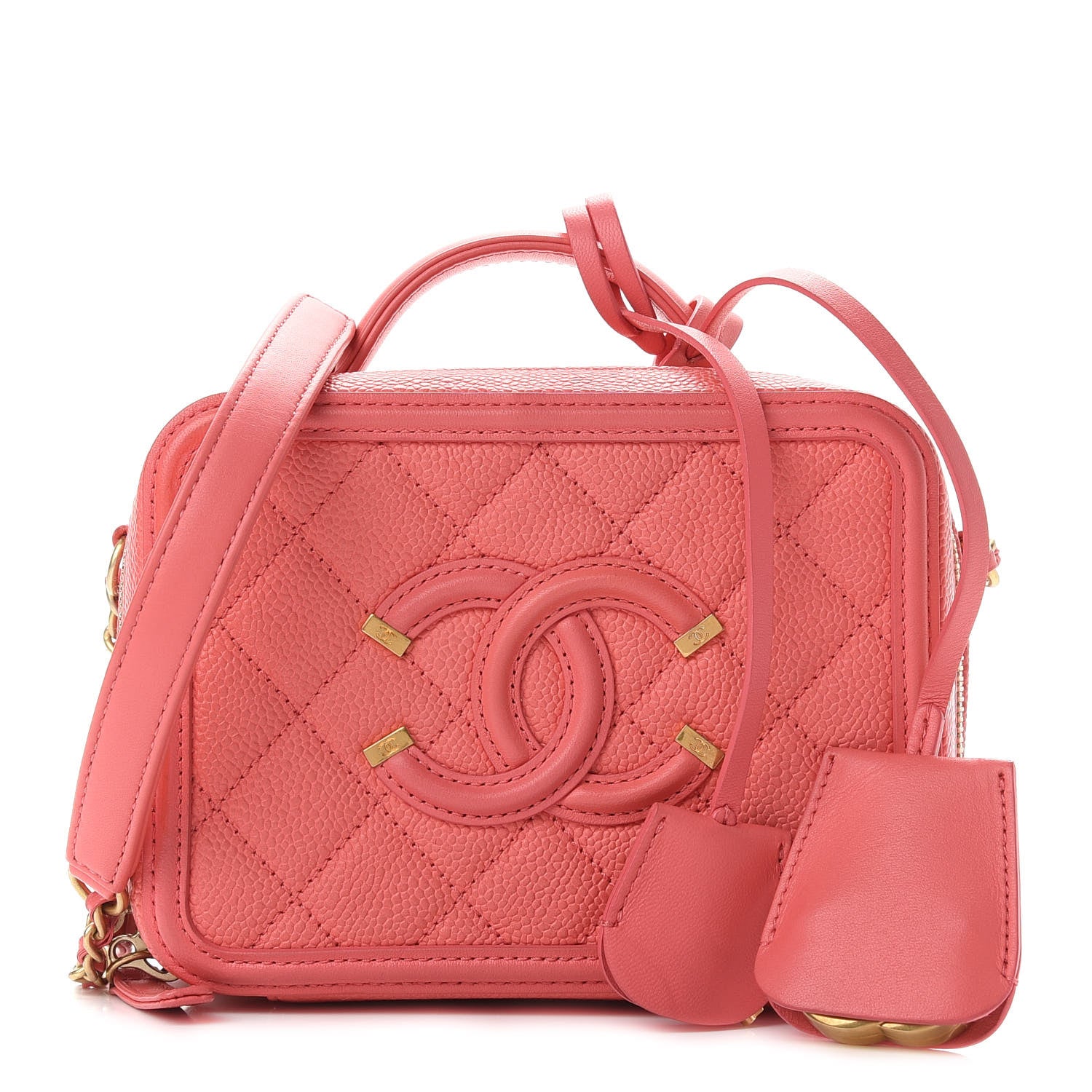 Chanel Caviar Quilted Small CC Filigree Vanity Case Coral 1 of 9