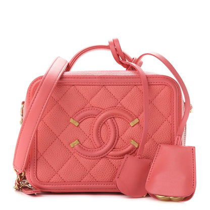 Chanel Caviar Quilted Small CC Filigree Vanity Case Coral 1 of 9