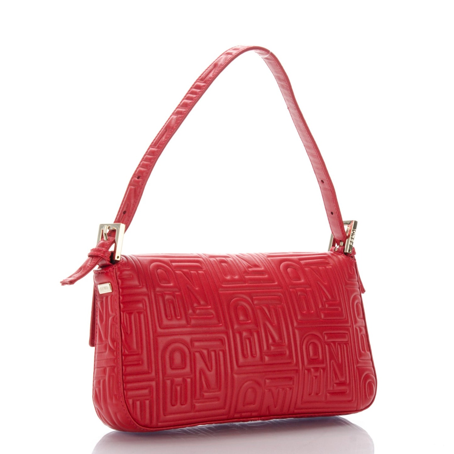 Nappa Logo Embossed Baguette Red