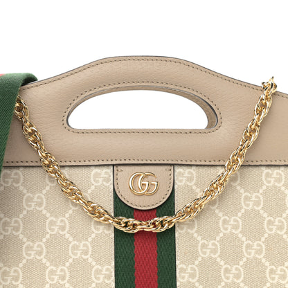 Gucci GG Supreme Monogram Textured Dollar Calfskin Web Small Ophidia Slip Handle Tote Beige Mystic White Oatmeal 8 of 11