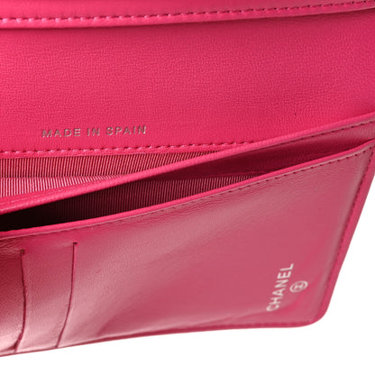 Chanel Lambskin Quilted CC French Wallet Dark Pink 7 of 9