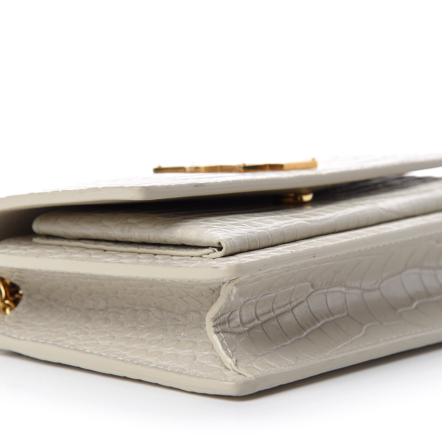 Saint Laurent Calfskin Crocodile Embossed Monogram Sunset Chain Wallet Blanc Vintage 6 of 11