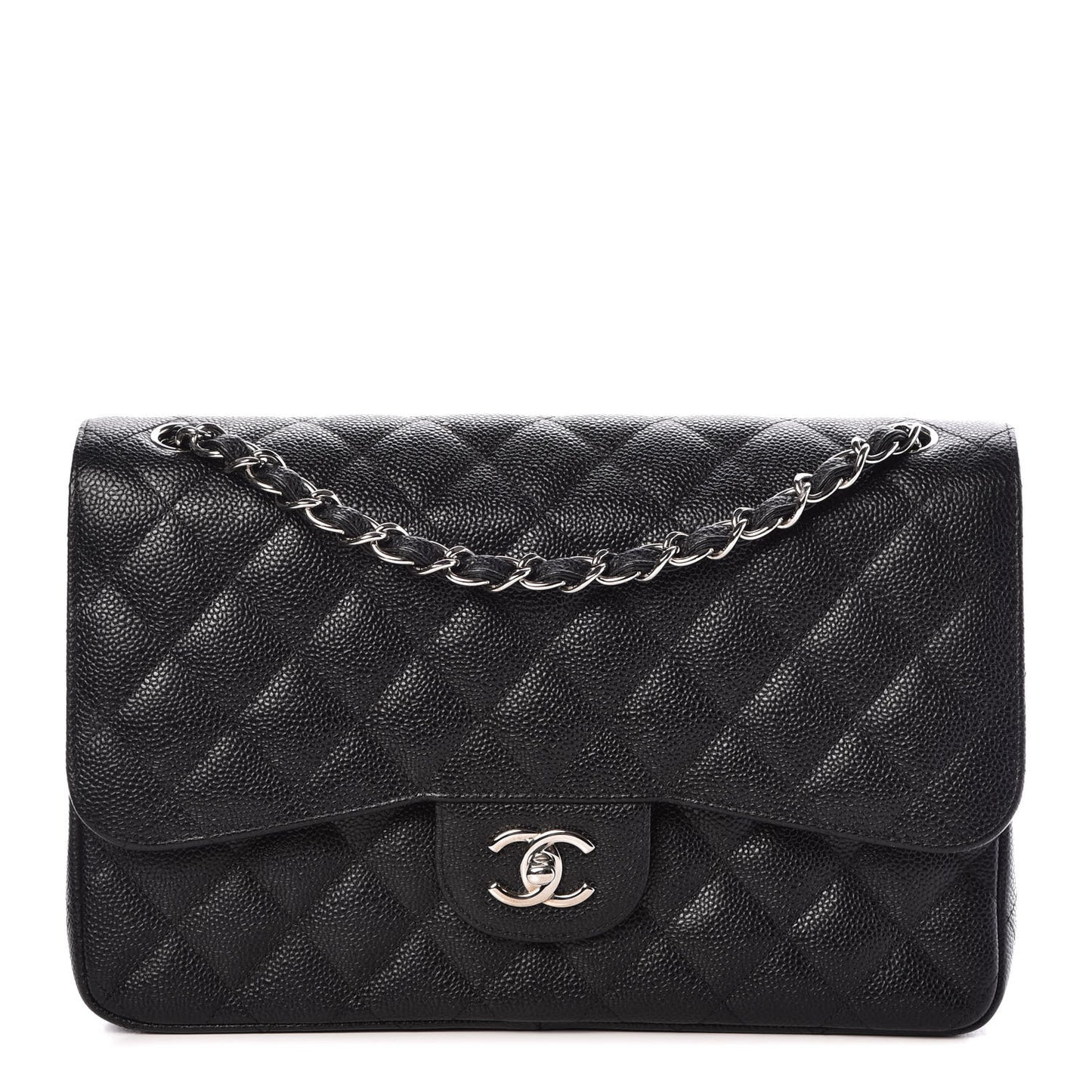 Caviar Quilted Jumbo Double Flap Black