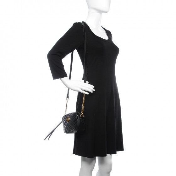 Calfskin Matelasse Mini GG Marmont Chain Shoulder Bag Black