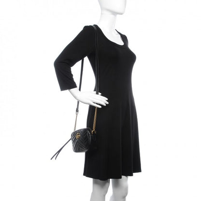 Gucci Calfskin Matelasse Mini GG Marmont Chain Shoulder Bag Black 2 of 7